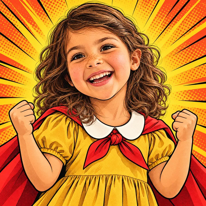 Ava drawn as a bold comic book hero