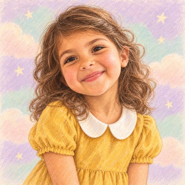 Ava drawn in soft pastel colored pencil